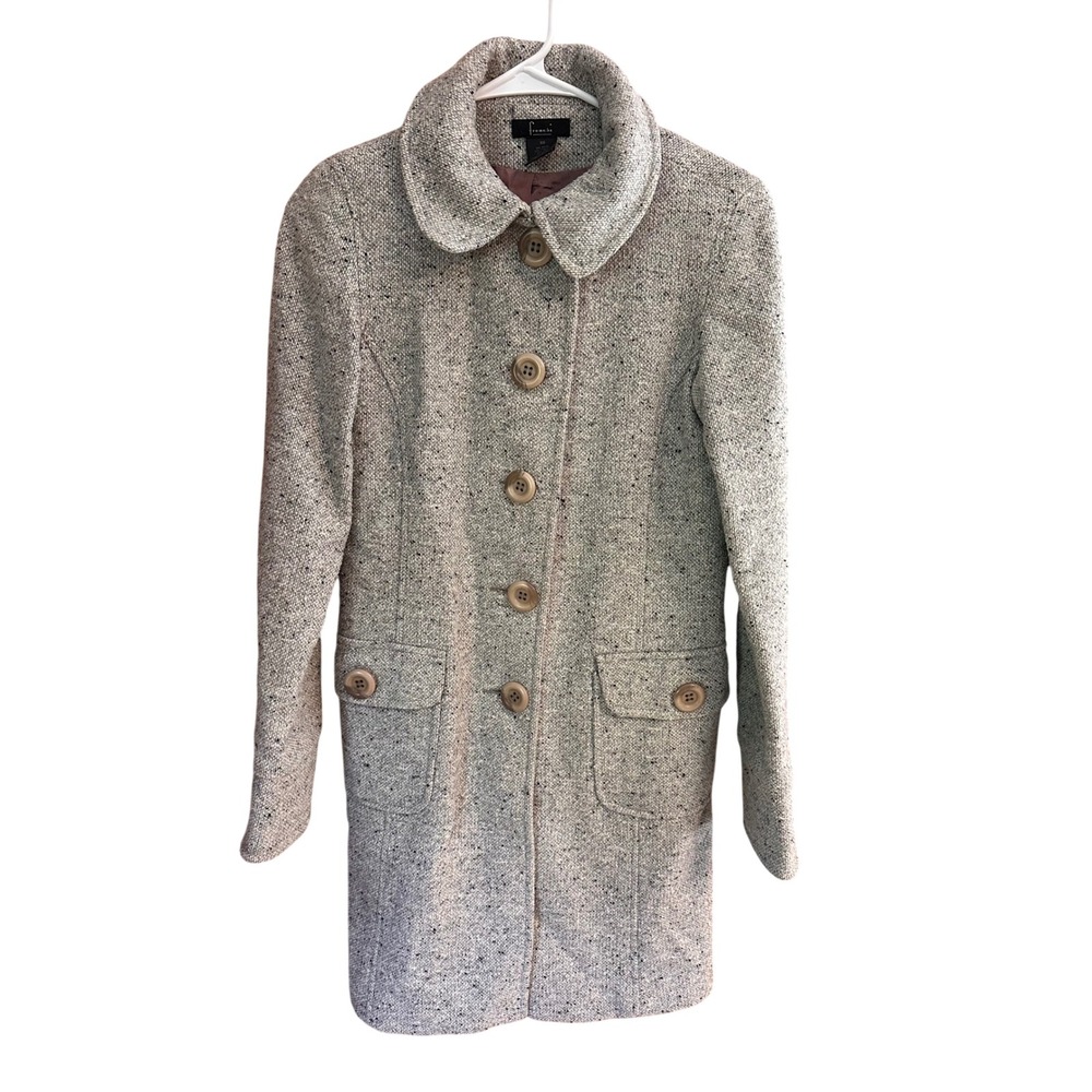 Frenchi Womens Gray Wool Blend Tweed Peter Pan Collar Mod Button Front Coat XS